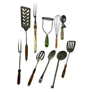 Antique Utensil Lot 10 Pieces Cooking Kitchen Home Decor Retro Cottage Farmhouse